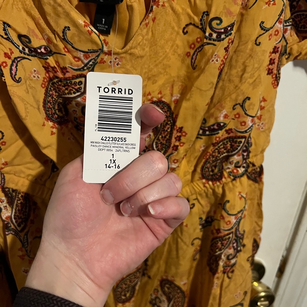 Torrid Mustard Paisley Mini Dress - Picture 3 of 4
